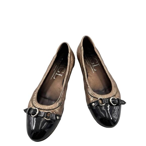 AGL Monika ballet Cap Toe flat Leather round toe Quilted bronze black 36 EU/6 US - Picture 1 of 14